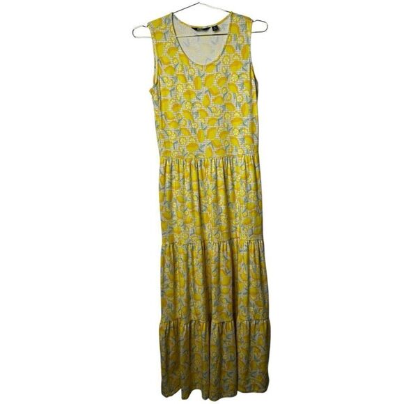 Lands' End Lemon All Over Print Yellow Tiered Maxi Dress Size S Spring Summer - Picture 1 of 10